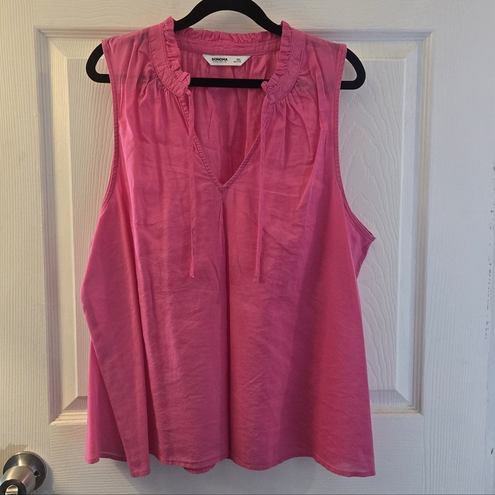 Pink V-Neck Ruffle Tank Top - Picture 2 of 9